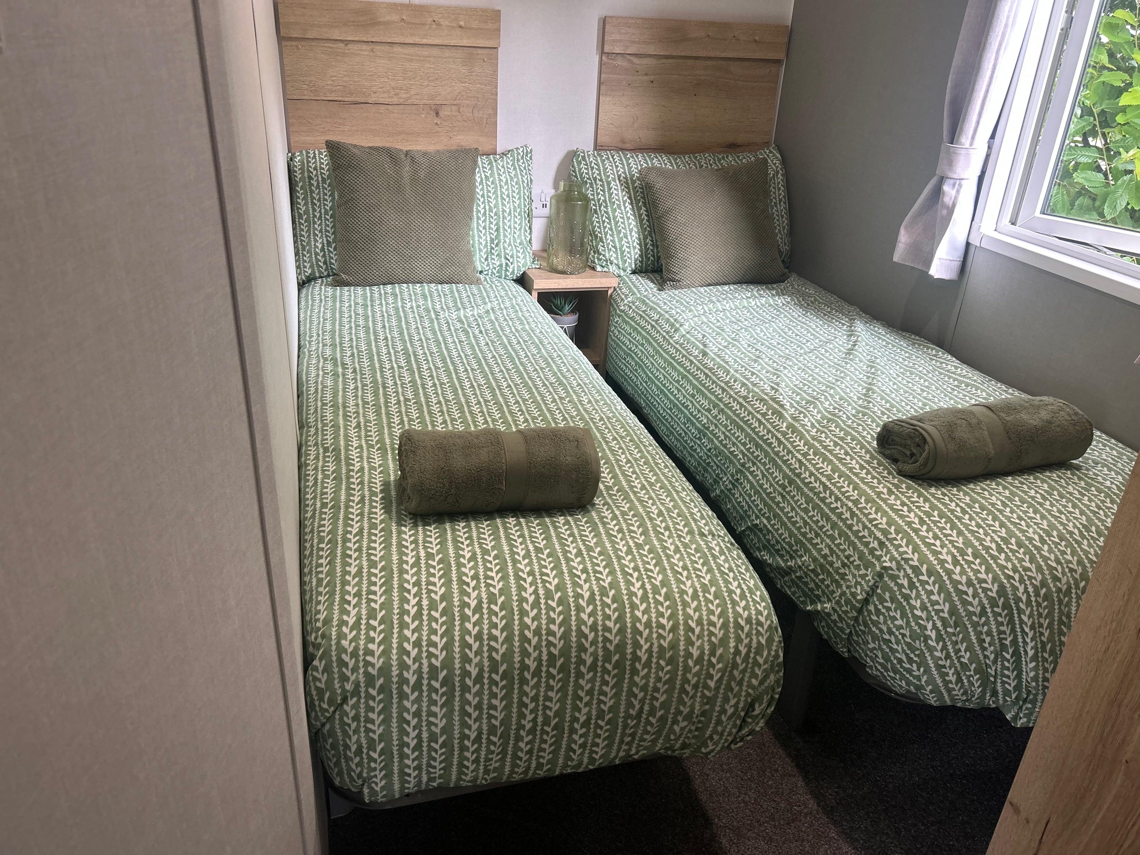 Second twin bedroom in the Midhurst holiday caravan at Trevella Holiday Park